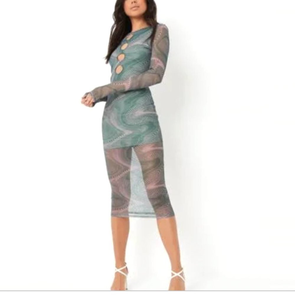 Missguided Psychedelic Print Mesh Cut Out Midaxi Dress Fairycore Whimsigoth